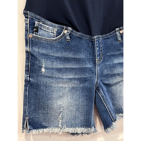 Kancan Maternity Stretch Shorts Blue Denim Distressed Full Belly Panel Sz 7/27 - Picture 7 of 14